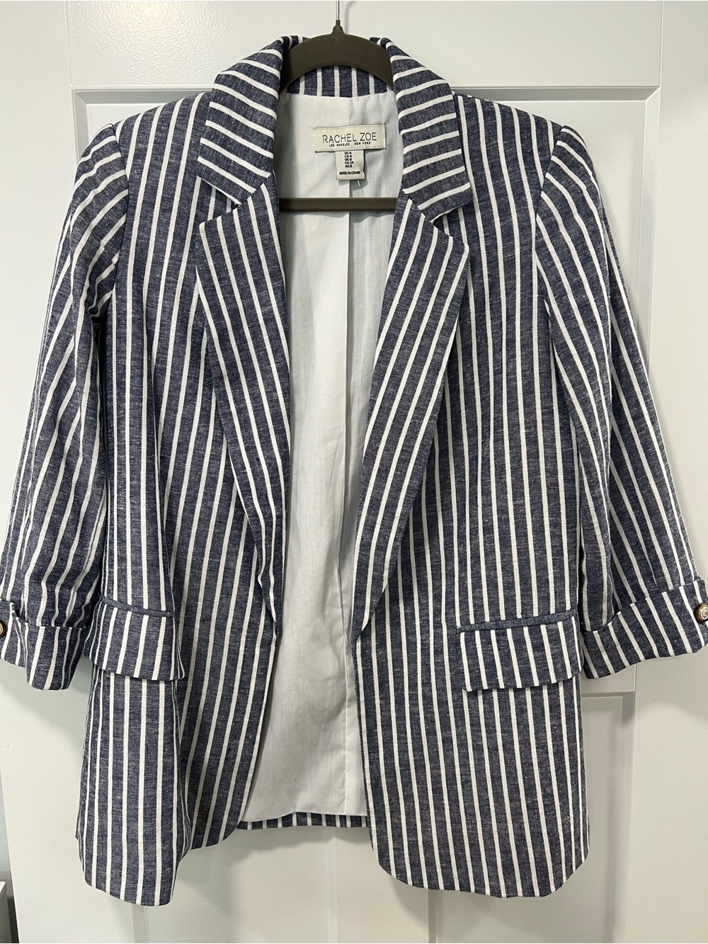 Rachel Zoe Navy and White Vertical-Stripe Blazer